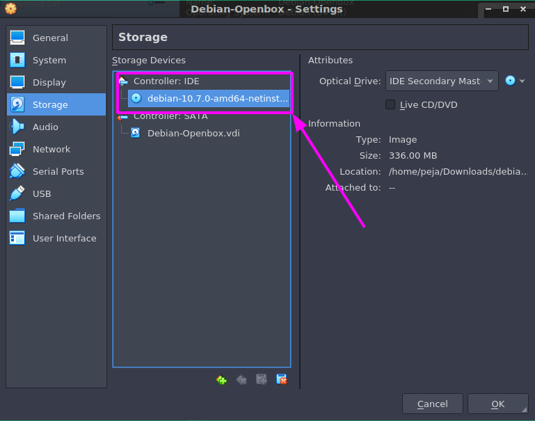 Debian izabran kao virtuelni disk